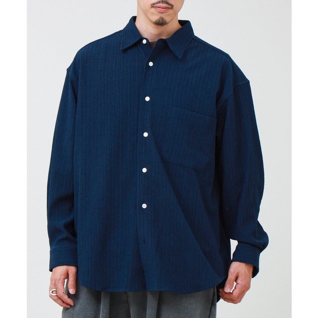 Stripe crepe シャツL/S （ネイビー系3）