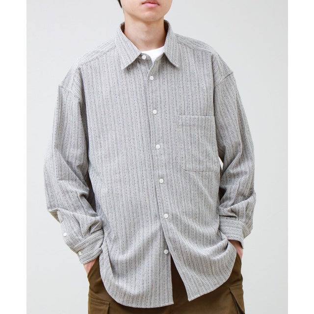 Stripe crepe シャツL/S （ブラウンベージュ系3）