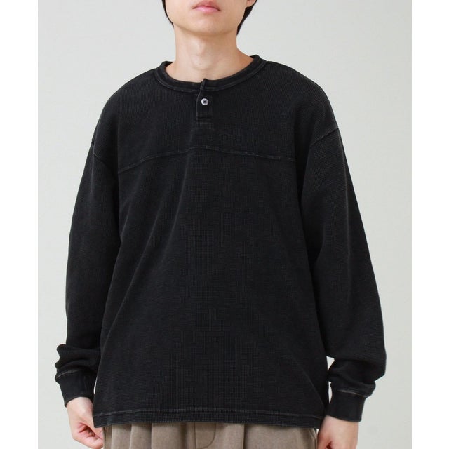 硫化染めワッフルL/S （チャコールグレー）