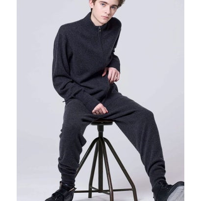 100% CASHMERE FULL-ZIP HIGH-NECK SWEATER （ブラック）｜詳細画像