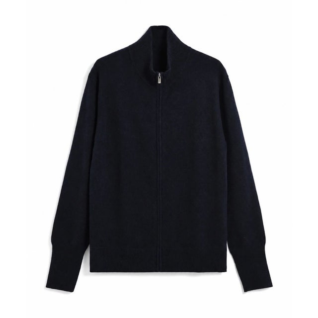 100% CASHMERE FULL-ZIP HIGH-NECK SWEATER （ブラック）