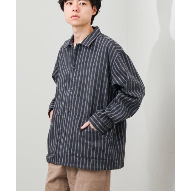 ネルストライプCPOシャツ （ブラック・グレー系3）