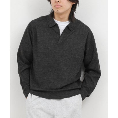 ノーリーズ グッドマン NOLLEY'S goodman 変形カノコ長袖スキッパーニットポロ （チャコールグレー）｜詳細画像