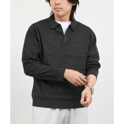ノーリーズ グッドマン NOLLEY'S goodman 変形カノコ長袖スキッパーニットポロ （チャコールグレー）｜詳細画像