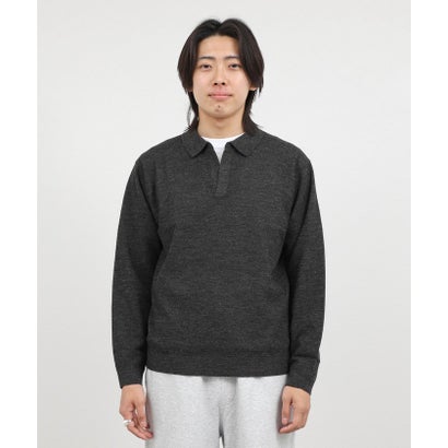 ノーリーズ グッドマン NOLLEY'S goodman 変形カノコ長袖スキッパーニットポロ （チャコールグレー）｜詳細画像