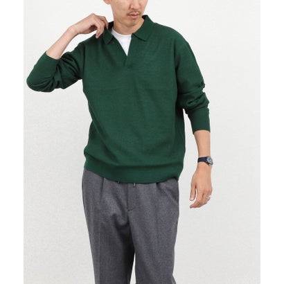 ノーリーズ グッドマン NOLLEY'S goodman 変形カノコ長袖スキッパーニットポロ （グリーン）｜詳細画像