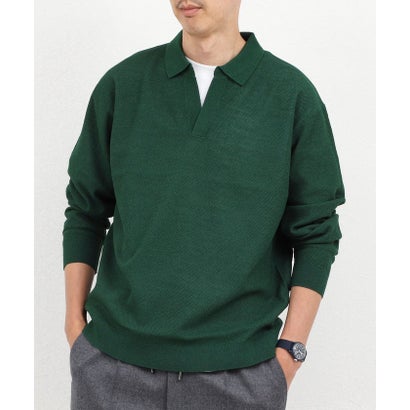 ノーリーズ グッドマン NOLLEY'S goodman 変形カノコ長袖スキッパーニットポロ （グリーン）｜詳細画像