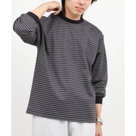 超長綿シルケットボーダーTシャツL/S （ブラック・グレー系1）
