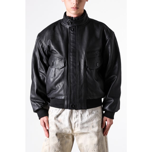 ISA BOMBER LEATHER JACKET （BLACK）