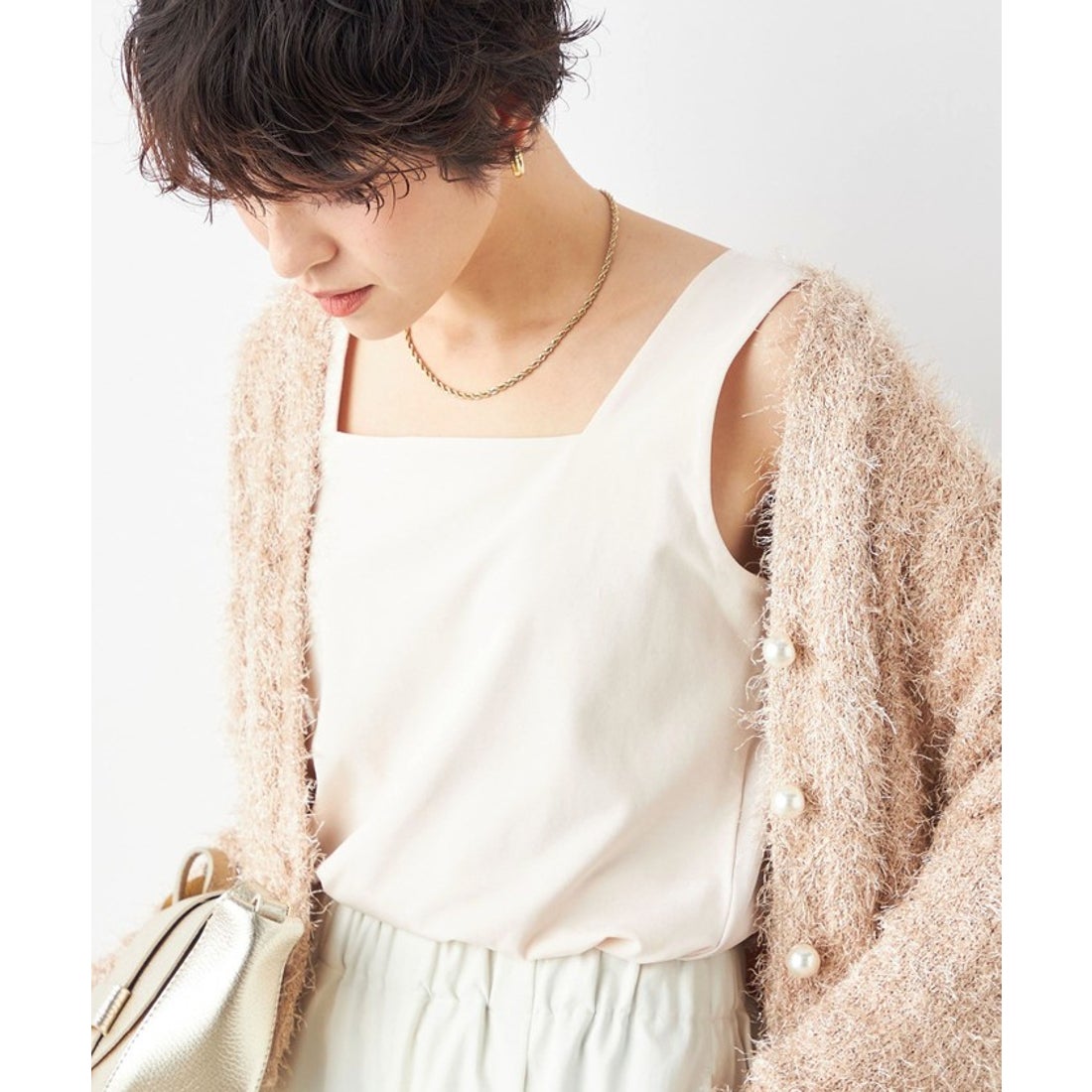 ノーリーズ NOLLEY'S 《手洗い可能》愛され サテン×ベア天2WAYタンク