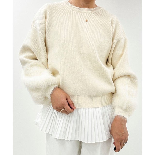 TORRAZZO DONNA 別注 パール×メタル釦袖ファーカーディガン （オフホワイト）