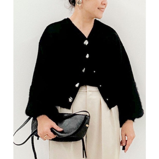 TORRAZZO DONNA 別注 パール×メタル釦袖ファーカーディガン （ブラック）