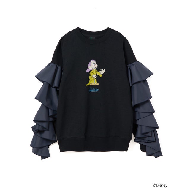 フリルスリーブ プルオーバースウェット（Frill Sleeve Pullover Sweat ） （BLACK）