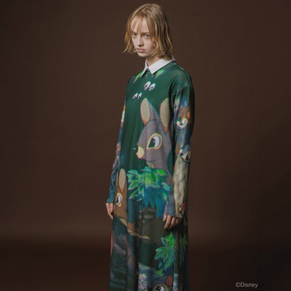 プリントリブロングスリーブワンピース/スノーホワイト（Print Rib L/S One-Piese / Snow White） （GREEN）｜詳細画像