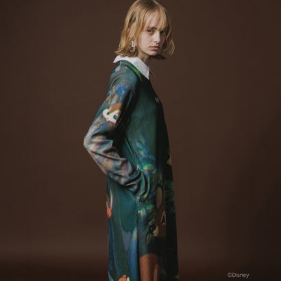 プリントリブロングスリーブワンピース/スノーホワイト（Print Rib L/S One-Piese / Snow White） （GREEN）｜詳細画像