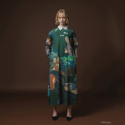 プリントリブロングスリーブワンピース/スノーホワイト（Print Rib L/S One-Piese / Snow White） （GREEN）｜詳細画像