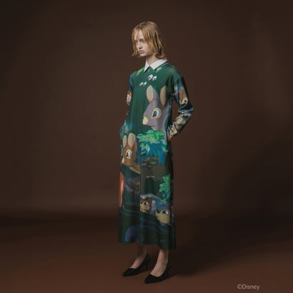 プリントリブロングスリーブワンピース/スノーホワイト（Print Rib L/S One-Piese / Snow White） （GREEN）｜詳細画像