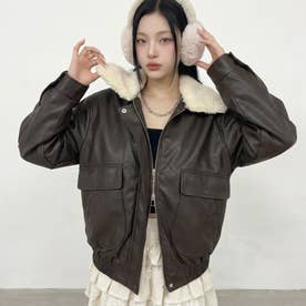 エリファー合成皮革ジャケット （ブラウン）