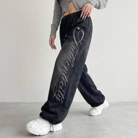 ストーンロゴカットワイドパンツ （ブラック）