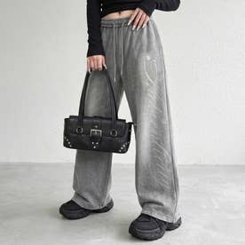 ストーンロゴカットワイドパンツ （グレー）