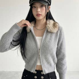 ファーZIPショートカーディガン （グレー）