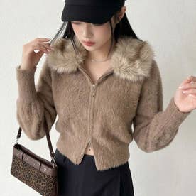 ファーZIPショートカーディガン （モカ）
