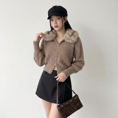 ノンヘッジ non-hedge ファーZIPショートカーディガン （ベージュ）｜詳細画像