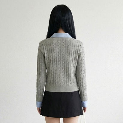ノンヘッジ non-hedge シャツアンサンブル風ケーブルニットプルオーバー （オフホワイト）｜詳細画像