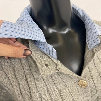 ノンヘッジ non-hedge シャツアンサンブル風ケーブルニットプルオーバー （グレー）｜詳細画像