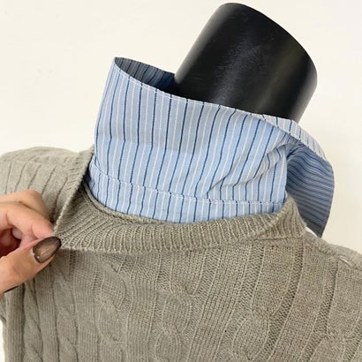 ノンヘッジ non-hedge シャツアンサンブル風ケーブルニットプルオーバー （グレー）｜詳細画像