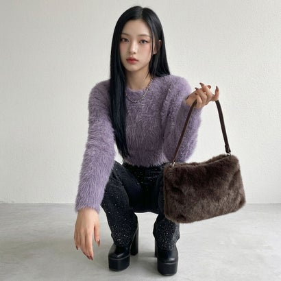 ノンヘッジ non-hedge シャギーニットショートプルオーバー （チャコール）｜詳細画像