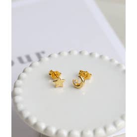 [silver925]星と月のスタッドピアス〈金属アレルギー対応〉 （ゴールド）