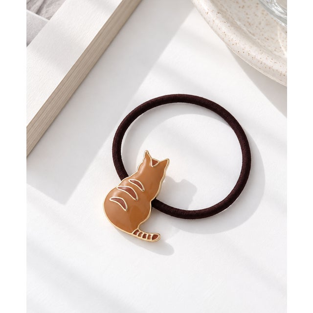 ねこモチーフ メタルチャームヘアゴム （ブラウン）