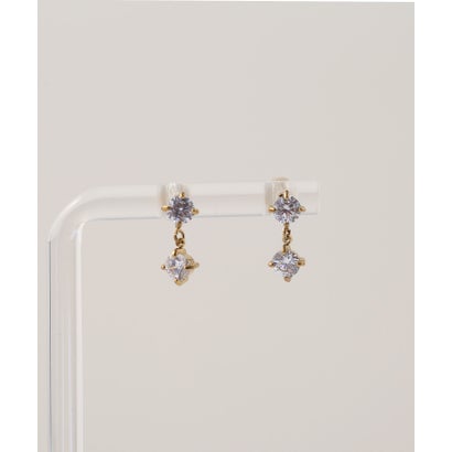 [stainless]2連ストーン スタッドピアス〈金属アレルギー対応〉 （ゴールド）｜詳細画像