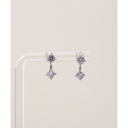 [stainless]2連ストーン スタッドピアス〈金属アレルギー対応〉 （シルバー）｜詳細画像