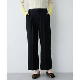 起毛ストレッチストレートパンツ【無地・ストライプ柄・後ろウエストゴム】 （ブラック）