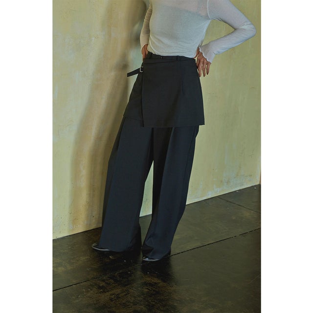 LAYERED WIDE TUCK PANTS （BLACK）
