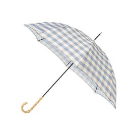 晴雨兼用 UVカット80％ ギンガムチェック長傘 雨傘 （サックスブルー(090)）