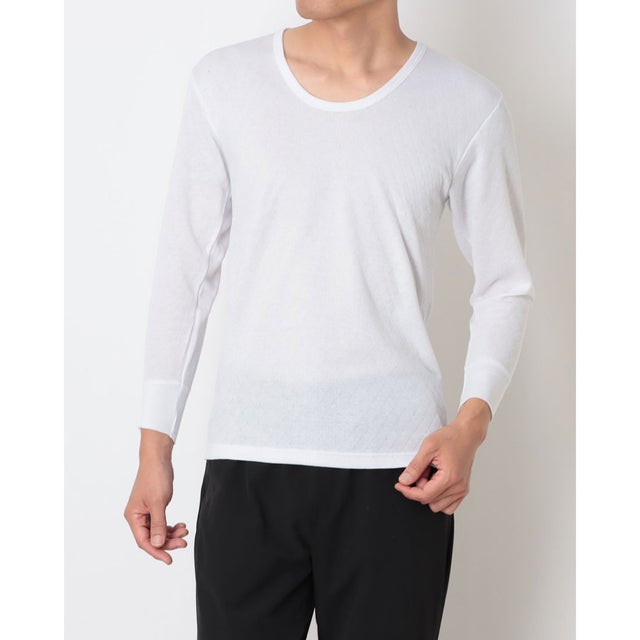 中綿キルト(パッケージ)  インナー 長袖U首シャツ クルーネックTシャツ （009）