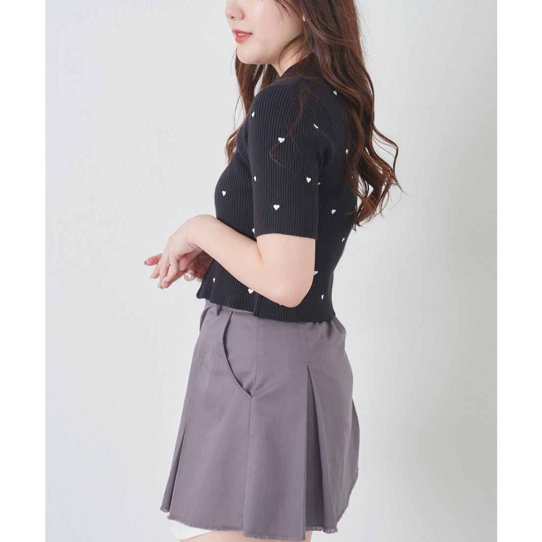 オリーブ デ オリーブ OLIVE des OLIVE ハート刺繍WZIPポロニット