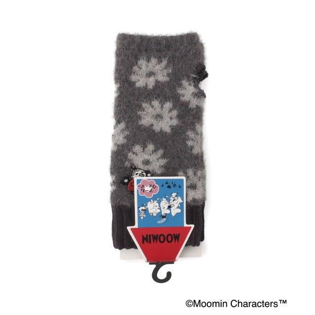 ◆【あったか】MOOMIN グローブ指無フェザー ミイ 刺繍花柄 （チャコールグレー(913)）