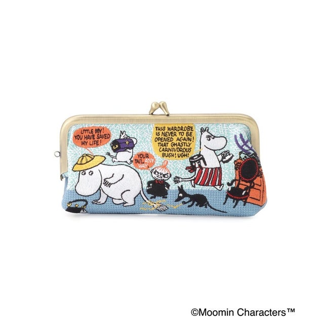 ◆MOOMIN 畳刺繍ペンポーチ スリムがま口 （ブルー(993)）