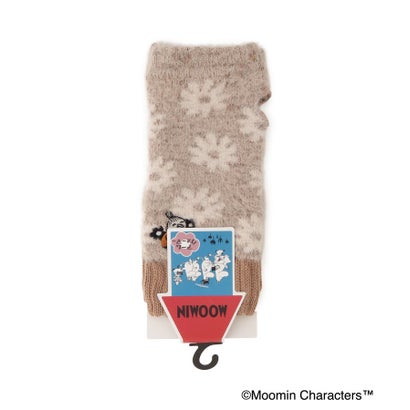 ◆【あったか】MOOMIN グローブ指無フェザー ミイ刺繍花柄 （ベージュ(952)）｜詳細画像