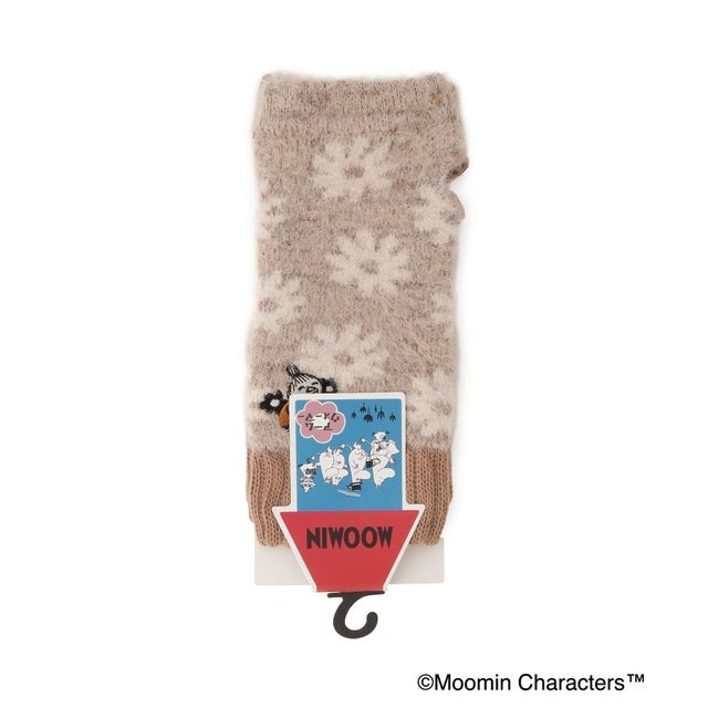 ◆【あったか】MOOMIN グローブ指無フェザー ミイ刺繍花柄 （ベージュ(952)）