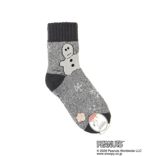 ◆SNOOPY ホームソックス MIX雪ダルマ （チャコールグレー(913)）