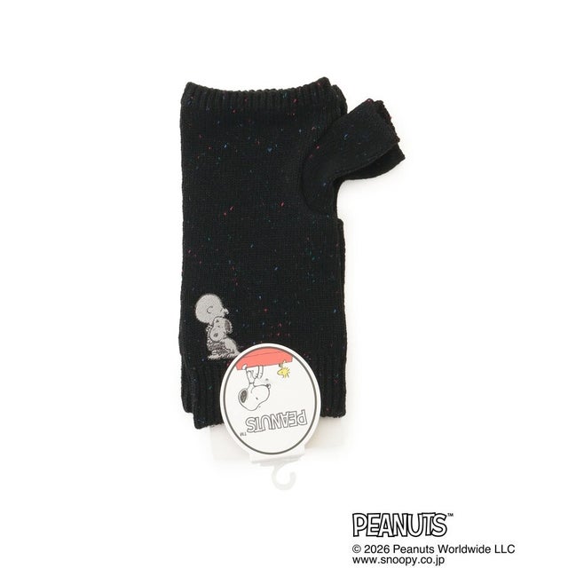 ◆【あったか】SNOOPY アームカバー 指付刺繍スヌーピー&チャーリー・ブラウン （ブラック(919)）