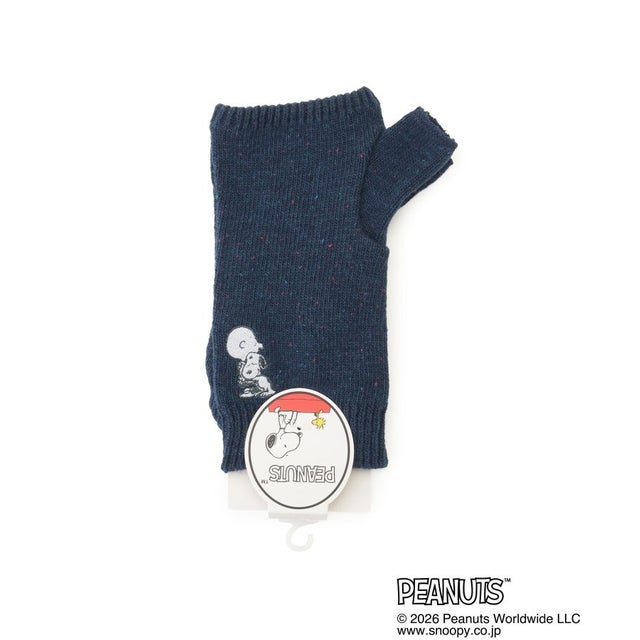 ◆【あったか】SNOOPY アームカバー 指付刺繍スヌーピー&チャーリー・ブラウン （ネイビー(994)）