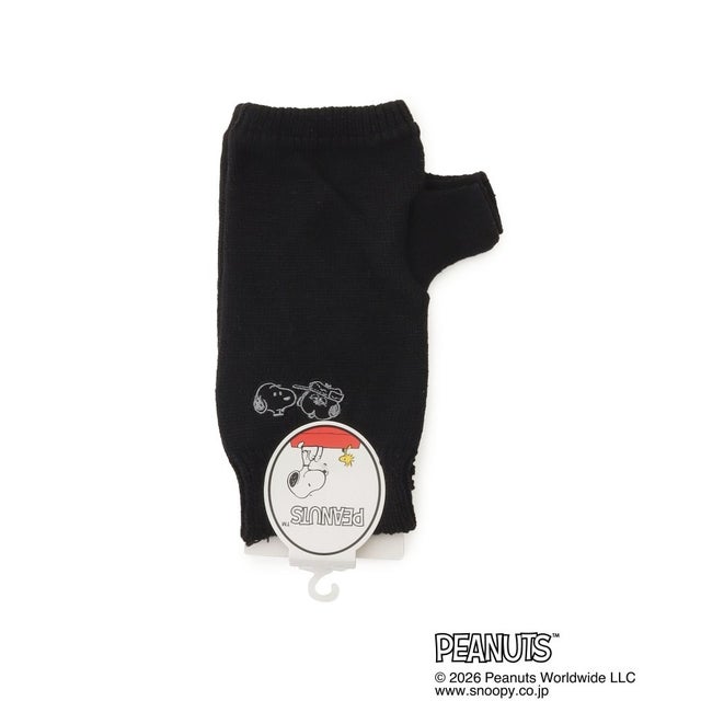 ◆【あったか】SNOOPY アームカバー 指付刺繍スヌーピー&オラフ （ブラック(919)）