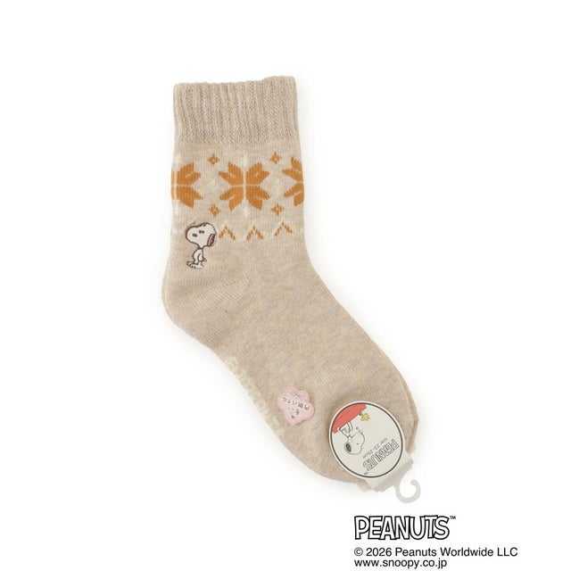 ◆SNOOPY ホームソックス 毛MIXSP刺繍 （ベージュ(952)）