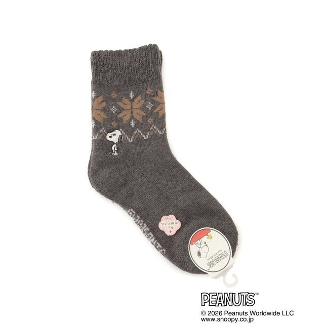 ◆SNOOPY ホームソックス 毛MIXSP刺繍 （チャコールグレー(913)）